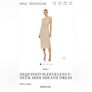 MAC DUGGAL Size 8 Nude Heavily Sequined Sleeveless Midi Sheath Dress 93606